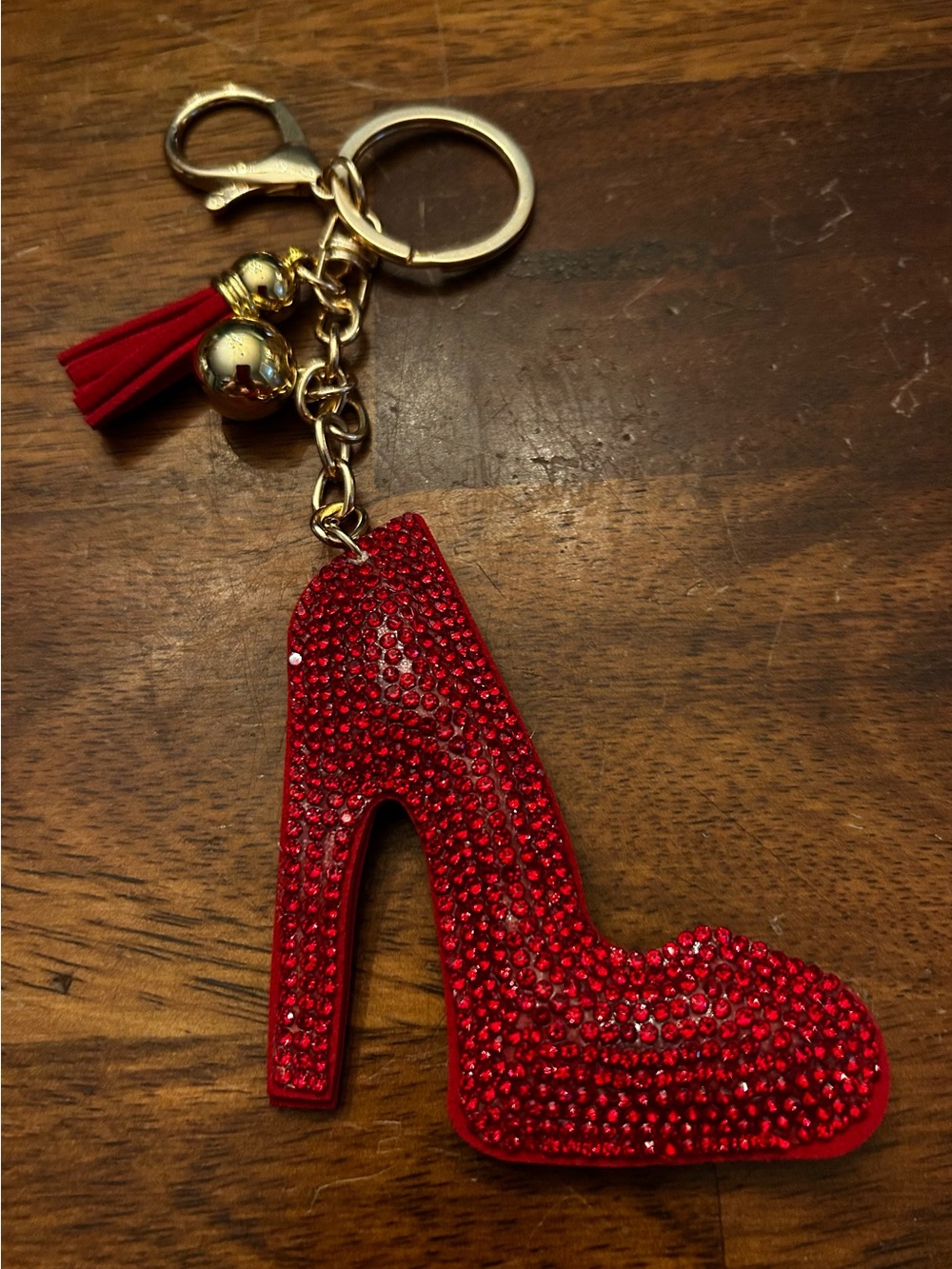 Fashion Jewelry Red Crystal Stiletto Keychain & Bag Charm with Gold Accents NWOT